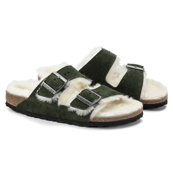 Birkenstock Men\'s Arizona Shearling Suede Mt V Green Sandals US11 EU44 1021585